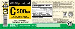 Label for C 500 mg with Rose Hips and Bioflavonoids