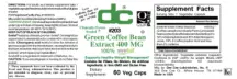 Label for Green Coffee Bean Extract 400 mg