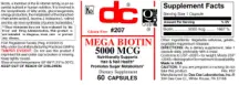 Label for Mega Biotin 5000 mcg