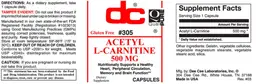 Label for Acetyl L-Carnitine 500 mg