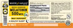 Label for Quick Dissolve Melatonin 500 mcg