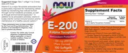 Label for E-200 d-alpha Tocopheryl