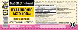 Label for Hyaluronic Acid 100 mg