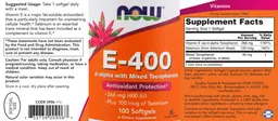 Label for E-400 D-Alpha with Mixed Tocopherols