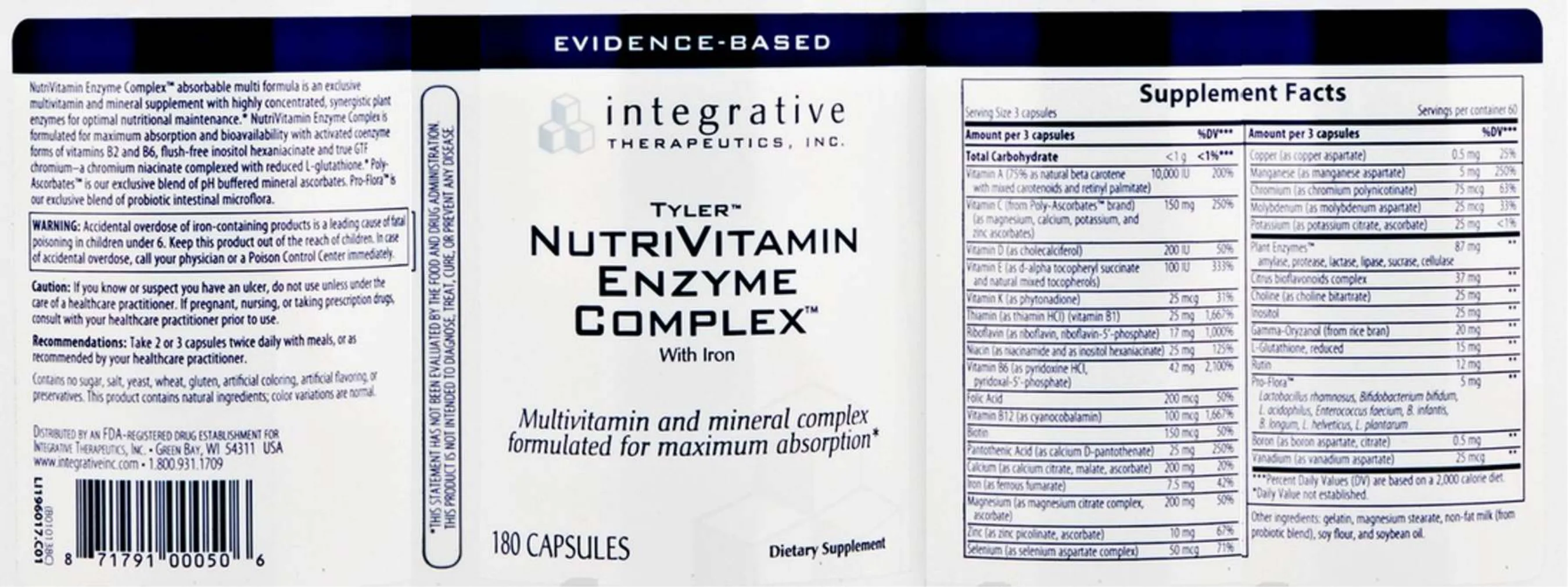 Label for Tyler NutriVitamin Enzyme Complex With Iron