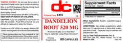 Label for Dandelion Root 520 mg