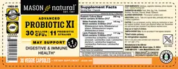 Label for Probiotic XI 30 Billion CFUs