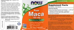 Label for Raw Maca 750 mg