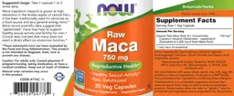 Label for Raw Maca 750 mg