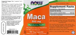 Label for Maca 500 mg