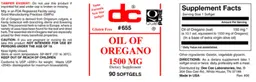 Label for Oil of Oregano 1500 mg