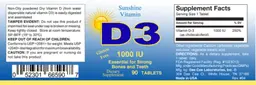 Label for D3 1000 IU
