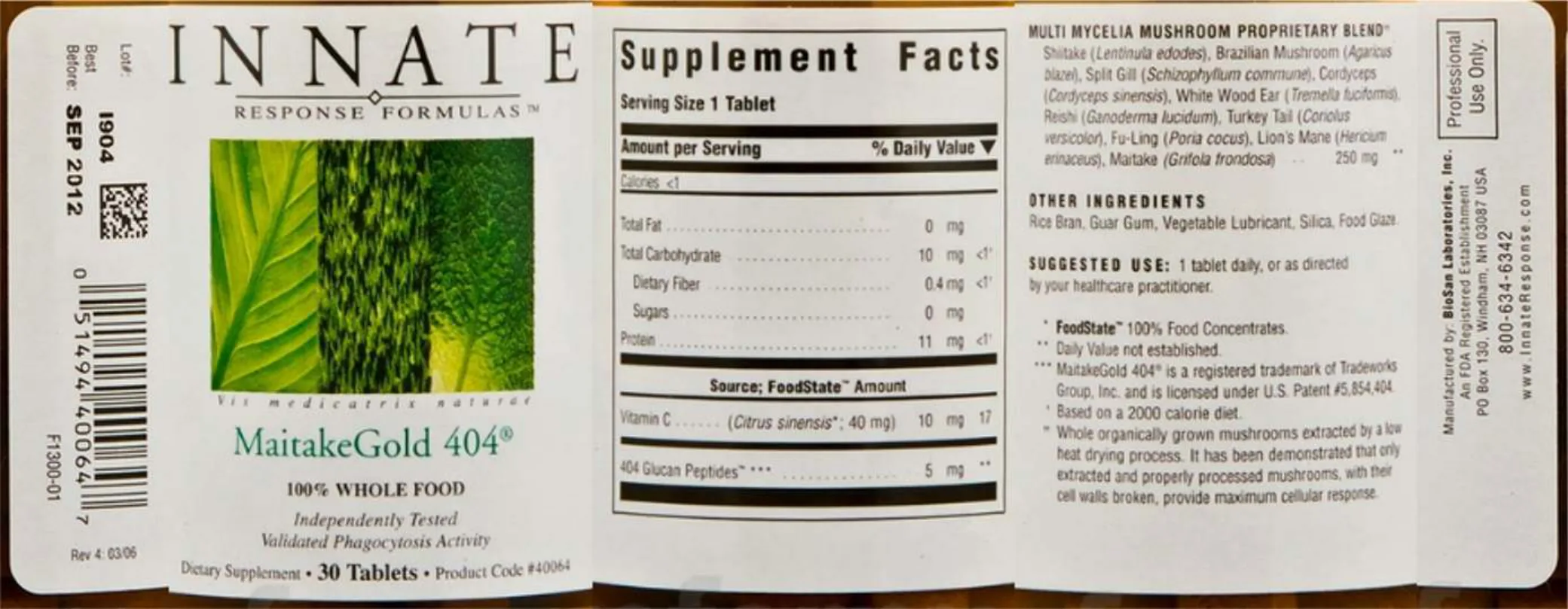 Label for MaitakeGold 404