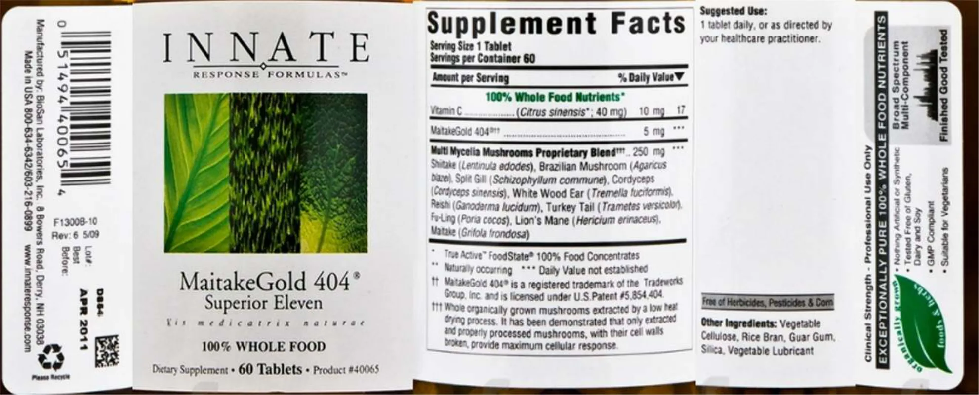 Label for MaitakeGold 404 Superior Eleven