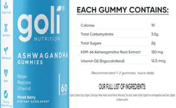Label for Ashwagandha Gummies Mixed Berry