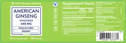 Label for American Ginseng 648 mg
