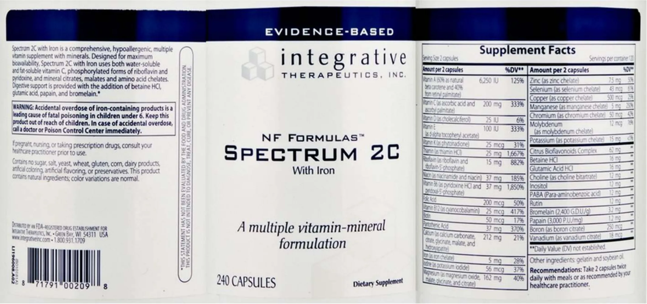 Label for NF Formulas Spectrum 2C With Iron