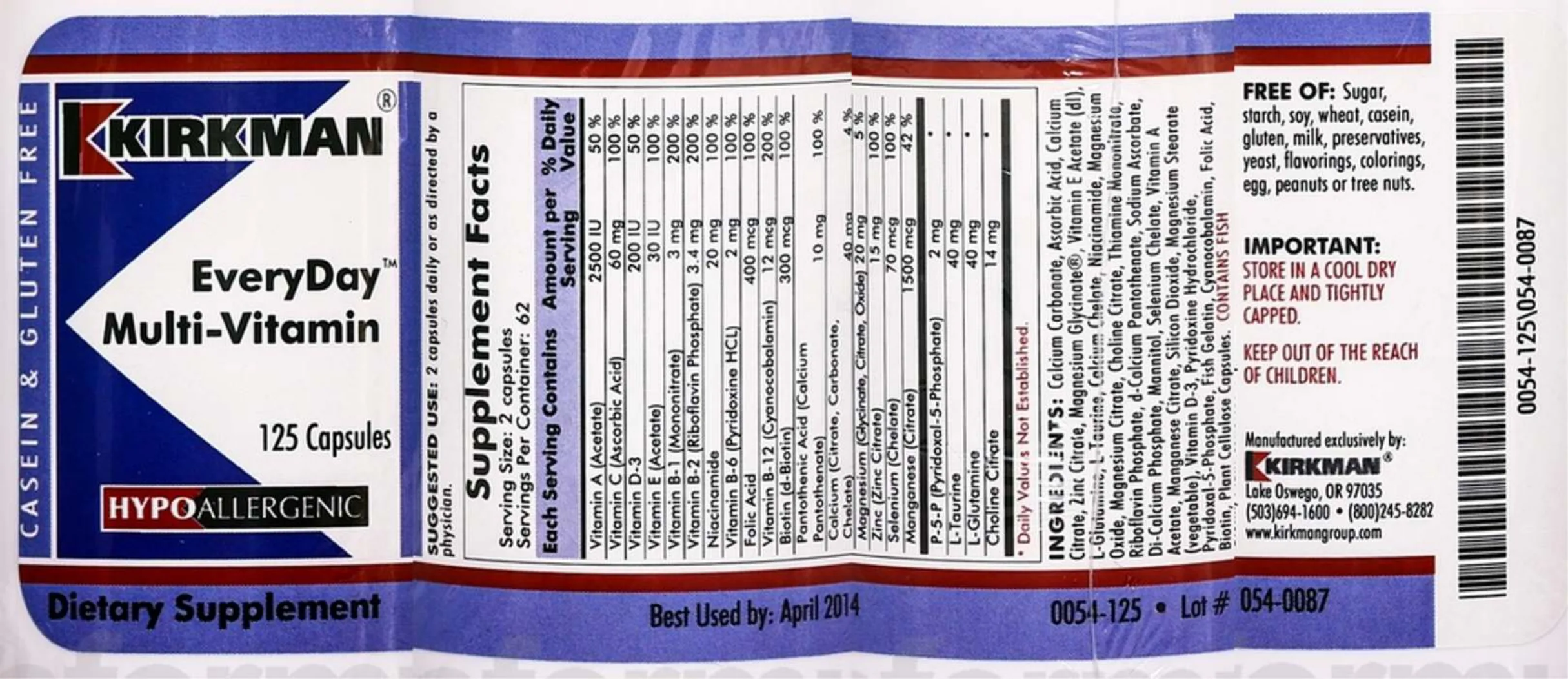 Label for EveryDay Multi-Vitamin