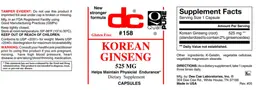 Label for Korean Ginseng 525 mg