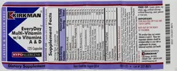 Label for EveryDay Multi-Vitamin W/O Vitamins A & D