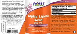 Label for Alpha Lipoic Acid 250 mg