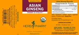 Label for Asian Ginseng Alcohol-Free
