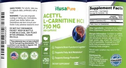 Label for Acetyl L-Carnitine HCL 750 mg