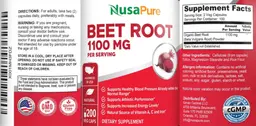Label for Beet Root 1100 mg