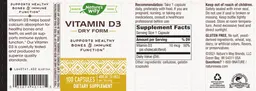 Label for Vitamin D3