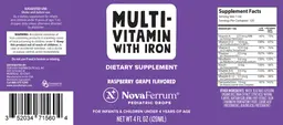 Label for Multi-Vitamin with Iron Raspberry Grape Flavored