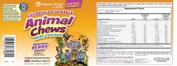 Label for Children's Chewable Animal Chews With Calcium Delicious Berry Flavor