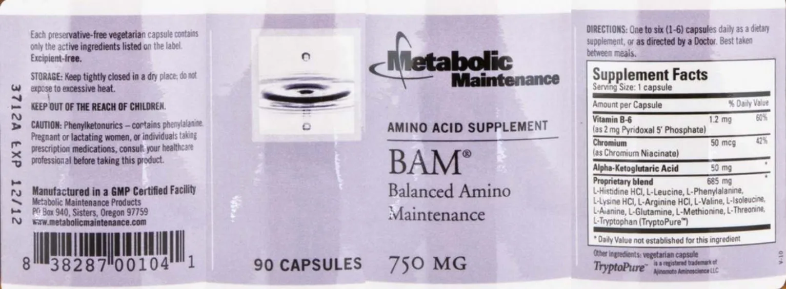 Label for BAM Balanced Amino Maintenance