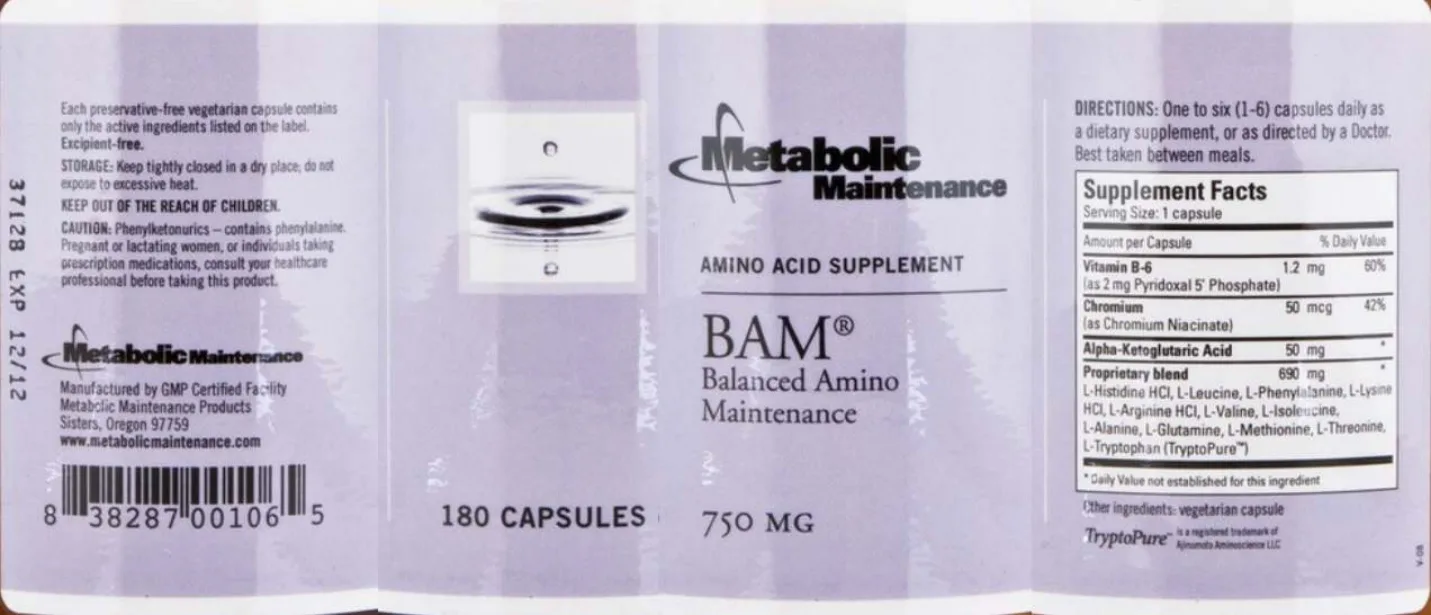 Label for BAM Balanced Amino Maintenance