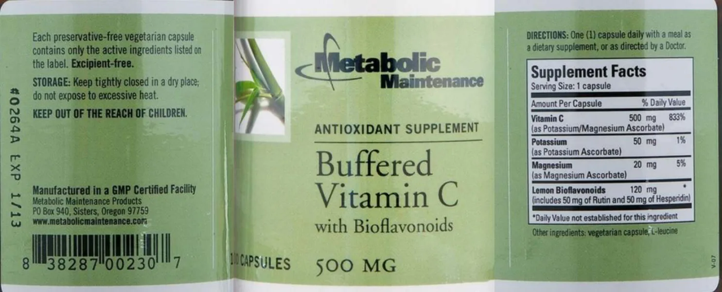 Label for Buffered Vitamin C 500 mg