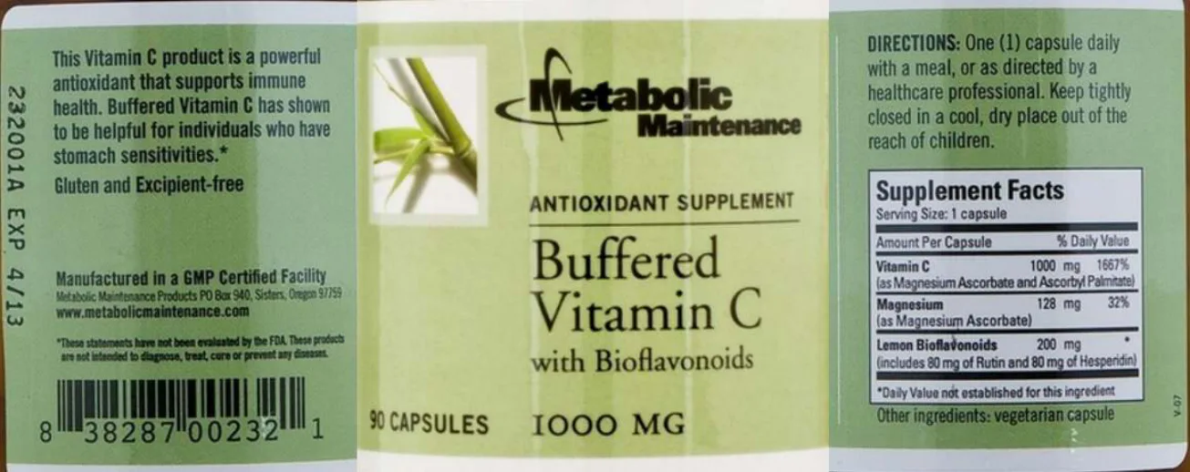 Label for Buffered Vitamin C 1000 mg