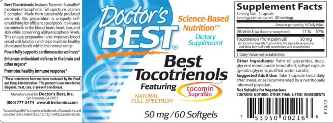 Label for Best Tocotrienols 50 mg