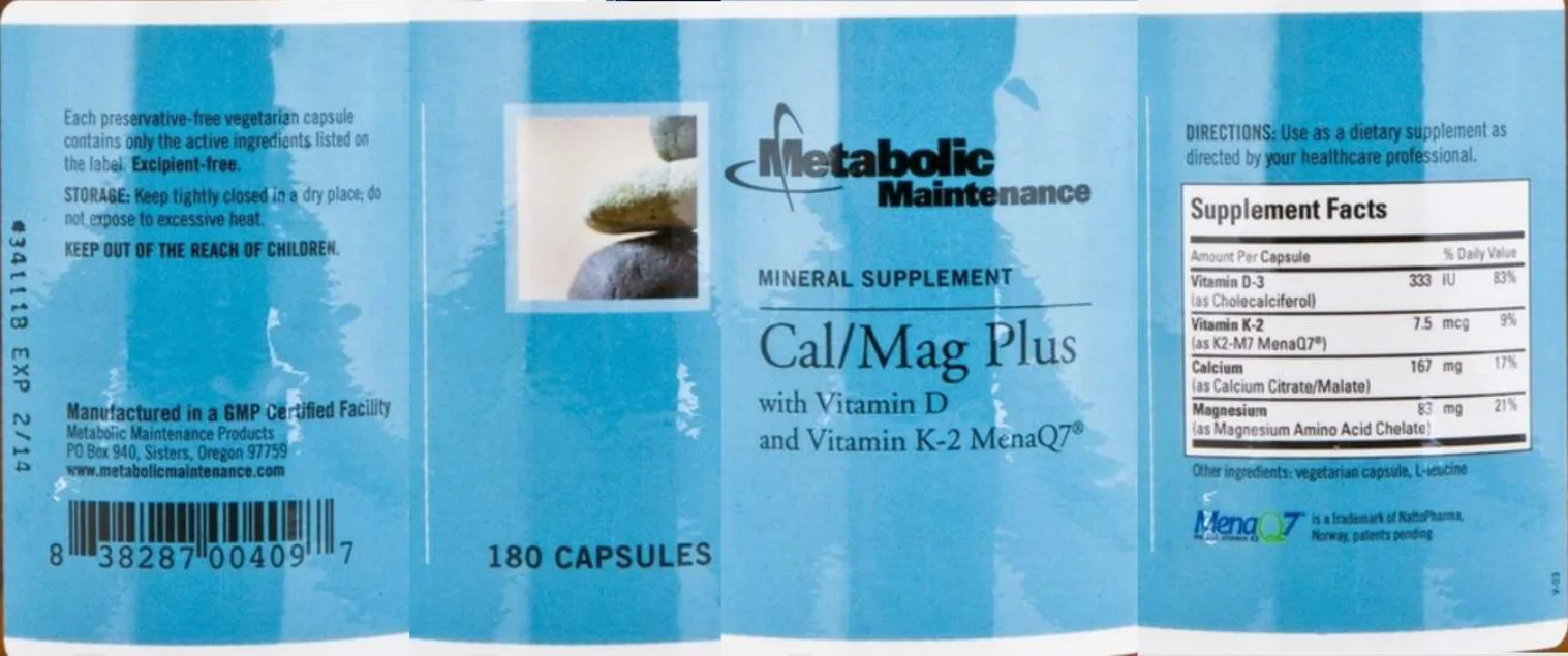 Label for Cal/Mag Plus with Vitamin D and Vitamin K-2 MenaQ7