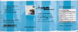 Label for Cal/Mag Plus with Vitamin D and Vitamin K-2 MenaQ7