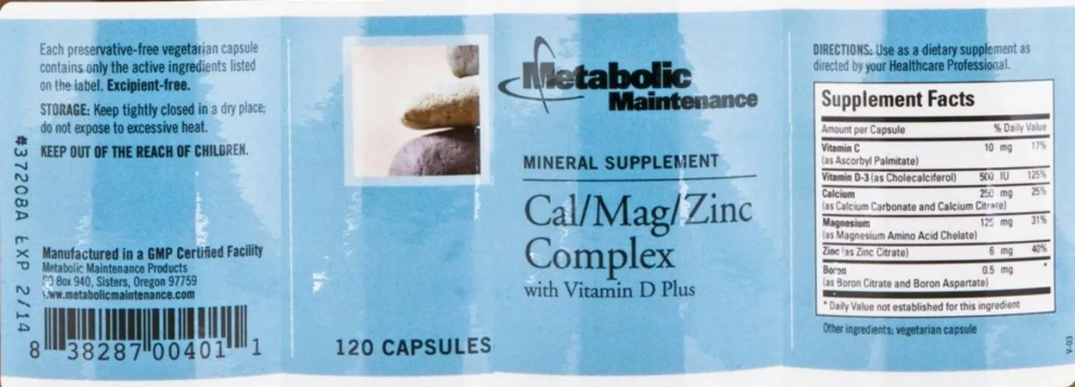 Label for Cal/Mag/Zinc Complex with Vitamin D Plus