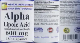 Label for Alpha Lipoic Acid 600 mg