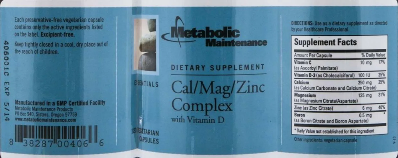 Label for Cal/Mag/Zinc Complex with Vitamin D