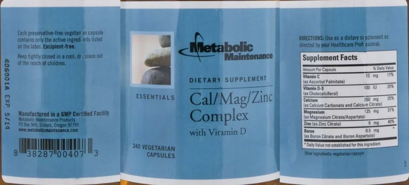 Label for Cal/Mag/Zinc Complex With Vitamin D
