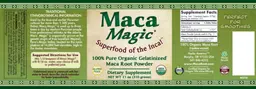 Label for 100% Pure Gelatinized Maca Root Powder