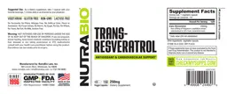 Label for Trans-Resveratrol 250 mg