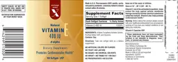 Label for Natural Vitamin E 400 IU D-Alpha