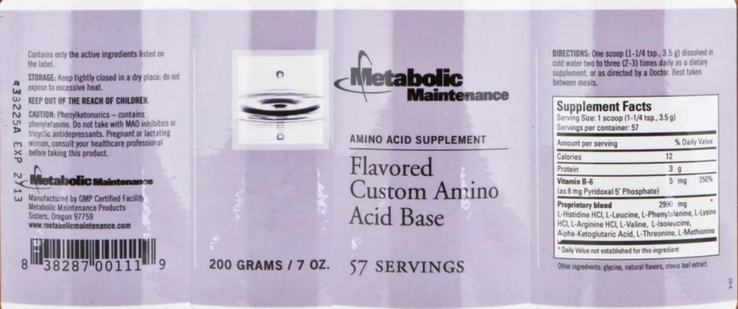 Label for Flavored Custom Amino Acid Base