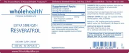 Label for Extra Strength Resveratrol 325 mg