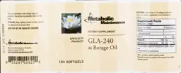 Label for GLA-240 as Borage Oil