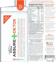 Label for Assure Detox Straw-Mango Flavor