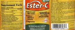 Label for Ester-C 1000 mg with Citrus Bioflavonoids